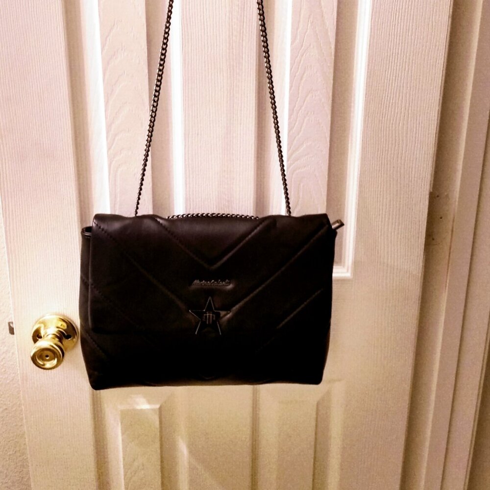 MARINA GALANTI MADE IN ITALY  LEATHER QUILTED CHAIN STRAP CROSSBODY BLACK BAG